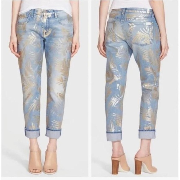 7 For All Mankind Gold Leaf Straight Leg Cuffed Jeans - NEW - Size 26 - Picture 1 of 10
